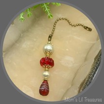 Red Gold Pearl Fan Pull • Decorative Light Chandelier Pull Chain - $8.82