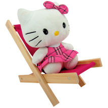 Handmade Toy Folding Lawn Chair, Wood &amp; Dark Pink for Dolls, Stuffed Ani... - £5.47 GBP