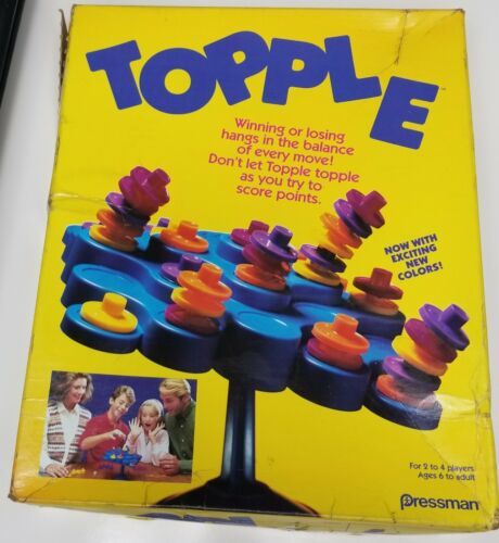 Primary image for Topple Game By Pressman Almost Complete Game Missing 1 Disc Plus Instructions