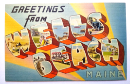 Greetings From Wells Beach Maine Large Big Letter City Postcard Linen Ti... - £15.28 GBP