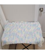Vintage Handmade Crochet Baby Afghan Crib Blanket Soft Pastel Colors 46&quot;... - $19.45