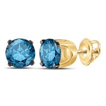 14kt Yellow Gold Round Blue Color Enhanced Diamond Solitaire Earrings 1.00 Ctw - £401.85 GBP