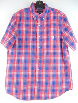 Chaps Easy Care Blue/Red Plaid Short Sleeve Button Down Shirt L - $20.53