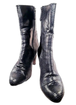 Women High Heel Gray Mid-Calf Boots COLE HAAN Size 7.5 Side Zip Faux Snakeskin - £33.67 GBP