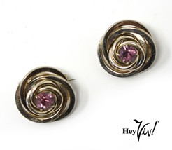 Vintage 2 Matching Coro Signed Pins 1&quot; Swirl Design w Purple Rhinestone ... - £15.98 GBP