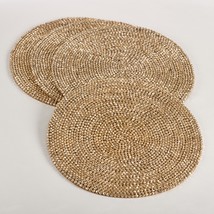 SARO  15 in. Round Beaded Design Placemat  Gold - Set of 4 - $215.91