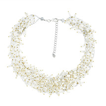 Bridal Polished Mllky Quartz and Freshwater Pearl Collared Necklace - £37.88 GBP