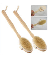 2 Back Body Shower Bath Brush Soft Natural Bristles Wood Long Handle Rem... - £19.65 GBP