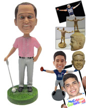 Personalized Bobblehead Male Golfer Wearing Casual Attire Posing With Golf Stick - £72.74 GBP