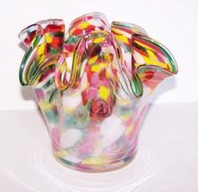 BEAUTIFUL ZORZA POLAND HAND BLOWN ART GLASS MULTI-COLOR HANDKERCHIEF VASE - $48.50