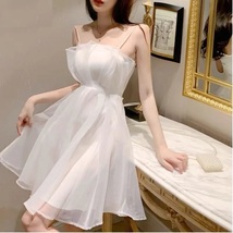 Sleeveless Dresses Women Tunic White Temperament Korean Sweet Style Fashion Summ - £36.44 GBP