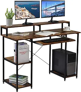 Computer Desk With Storage Shelves, Brown - $200.99