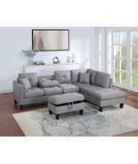 Sunderland 3-Piece Sectional Sofa in Taupe Gray Linen-Like Fabric - $1,198.00
