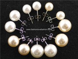 Pierced Faux,Imitation Pearl Round Stud Earrings White,Cream White,8mm t... - €2,51 EUR+
