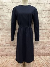 Vintage Dress MEDIUM Handmade Blue Wool Fit Flare Sheath Long Sleeve Kne... - £38.27 GBP