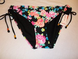 Bongo Womens Juniors Bikini Bottom Size Small NEW W Tag Black Floral - £9.29 GBP