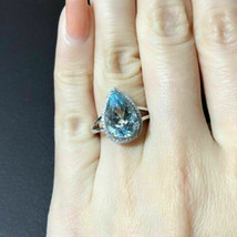 2 Ct Pear Cut Aquamarine Diamond Halo Engagement Ring 14K White Gold Over - £71.96 GBP