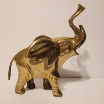 Vintage Brass Elephant Figurine Statue Trunk Up Large Ears India 8&quot; Tall 2+ Lbs - £31.92 GBP