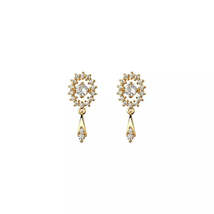 Anyco Fashion Earrings Golden Luxury Full Zircon Elegant Oval Stud for Women - £16.80 GBP
