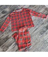 Women&#39;s 2X Plus Joggers Pajama Set Red Green Plaid Lightweight Silky - $13.96