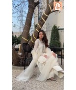 White Georgette Top-Bottom Dupatta Set with Embroidery Work - $55.00