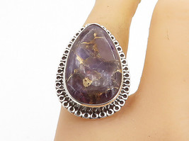 925 Sterling Silver - Amethyst &amp; Pyrite Tear Drop Cocktail Ring Sz 9 - RG8441 - £30.02 GBP