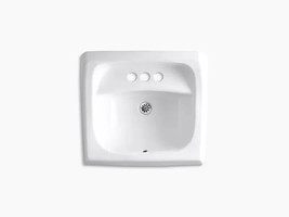 16&quot; Kohler Kingston K-2005 Wall Mounted White Bathroom Sink w/ 3 Holes, Overflow - £61.92 GBP