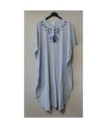 National Women&#39;s Maxi House Dress Blue Stripe Embroidered NEW Kaftan - $878.43 MXN