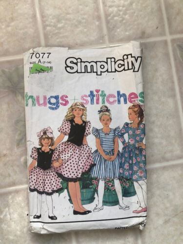 cut Simplicity Hugs + Stitches Pattern-Party Dresses--Sizes 7-12 #7077 - £14.36 GBP