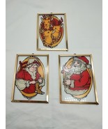 (3) Christmas Holiday Mr Mrs Santa Clause Reindeer Glass Panel Ornaments - $17.81