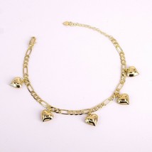 18k Layered real gold filled anklet bracelet with hearts pendants 10&quot; - $11.65