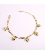 18k Layered real gold filled anklet bracelet with hearts pendants 10&quot; - $221.34 MXN
