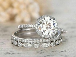 2CT Lab Created Diamond Engagement Wedding Trio Ring Set In 14k White Go... - £139.68 GBP