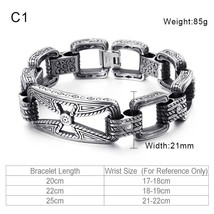 Viking Bracelet Punk Men Cross Bead Vintage Black Stainless Steel Link Charm Mal - £27.58 GBP