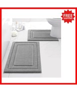 Machine Washable 2-Piece Microfiber Bath Rug Set - Non-Slip Grey Design - €40,73 EUR