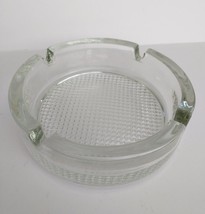 VTG Clear Glass Round Ashtray 6&quot;  Textured Bottom Heavy Embossed MCM 4 Slots - $17.60