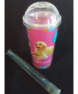 DOG LOVERS CUP Golden Retriever Double Wall Insulated w/ Straw Pink Plas... - $10.99