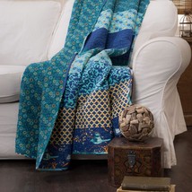Lush Decor, Peacock Royal Empire Throw-Floral Stripe Reversible Design Blanket-6 - £48.10 GBP