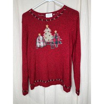 1990s CJ Banks Red Green Christmas Tree Plaid Woodland Country Chic Swea... - $30.00