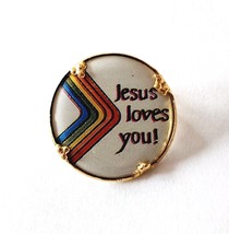 Vintage Jesus Loves You Pin Hong Kong NOS Rainbow 1&quot; Religious Jewelry F7F4 - $9.99