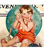 Saturday Evening Post Cover 1927 Baby On The Beach Seashell Lithograph A... - $69.67 CAD