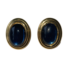 Vintage NAPIER Blue Gold Tone Screw Back Clip Earrings Signed - £19.69 GBP