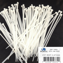 Us Seller ~ 100 Count White Nylon Cable Zip Ties 8 Inch 40LBS, 100pcs Per Pack - £11.98 GBP