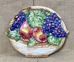 Italy Art Pottery 3D Fruit Basket Ceramic Wall Hanging Majolica Cottagecore - $17.82