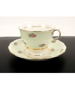 Colclough Porcelain Cup and Saucer, Mint Green, Red Roses, Gold Trim, Lo... - $33.44 CAD