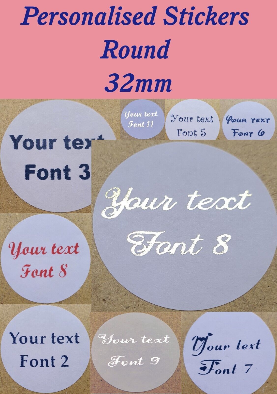 100 Personalised Stickers Round 32mm - $4.83