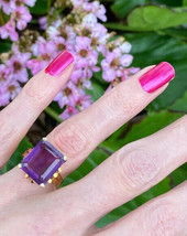 3Ct Lab-Created Emerald cut Amethyst Women Engagement Ring Yellow Gold Finish - £80.59 GBP