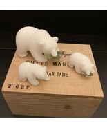 Cassiar Jade Grizzly Bear Family 3 Hand Carved Figurines White Marble ja... - £39.55 GBP