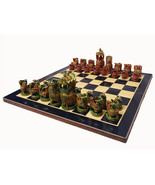 Wooden Chess Pieces Hand Carved &amp; Hand Painted Indian Maharaja Theme Che... - £103.91 GBP