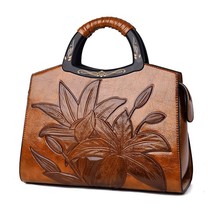 Chinese Style Main Ladies Leather Handbag Women Bag  Big Flower Crossbody Bags F - £61.33 GBP